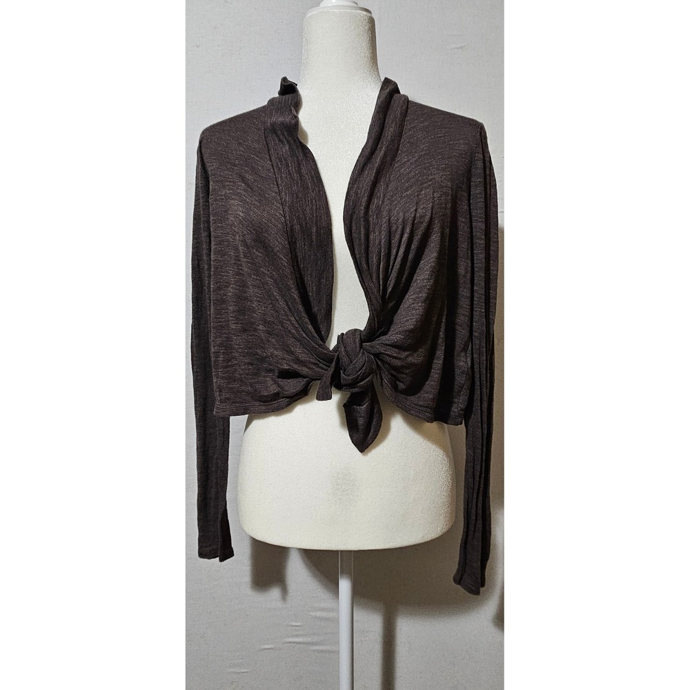 Forever 21 Womens Brown Heathered Front Tie Cropped Cardigan Sweater Small